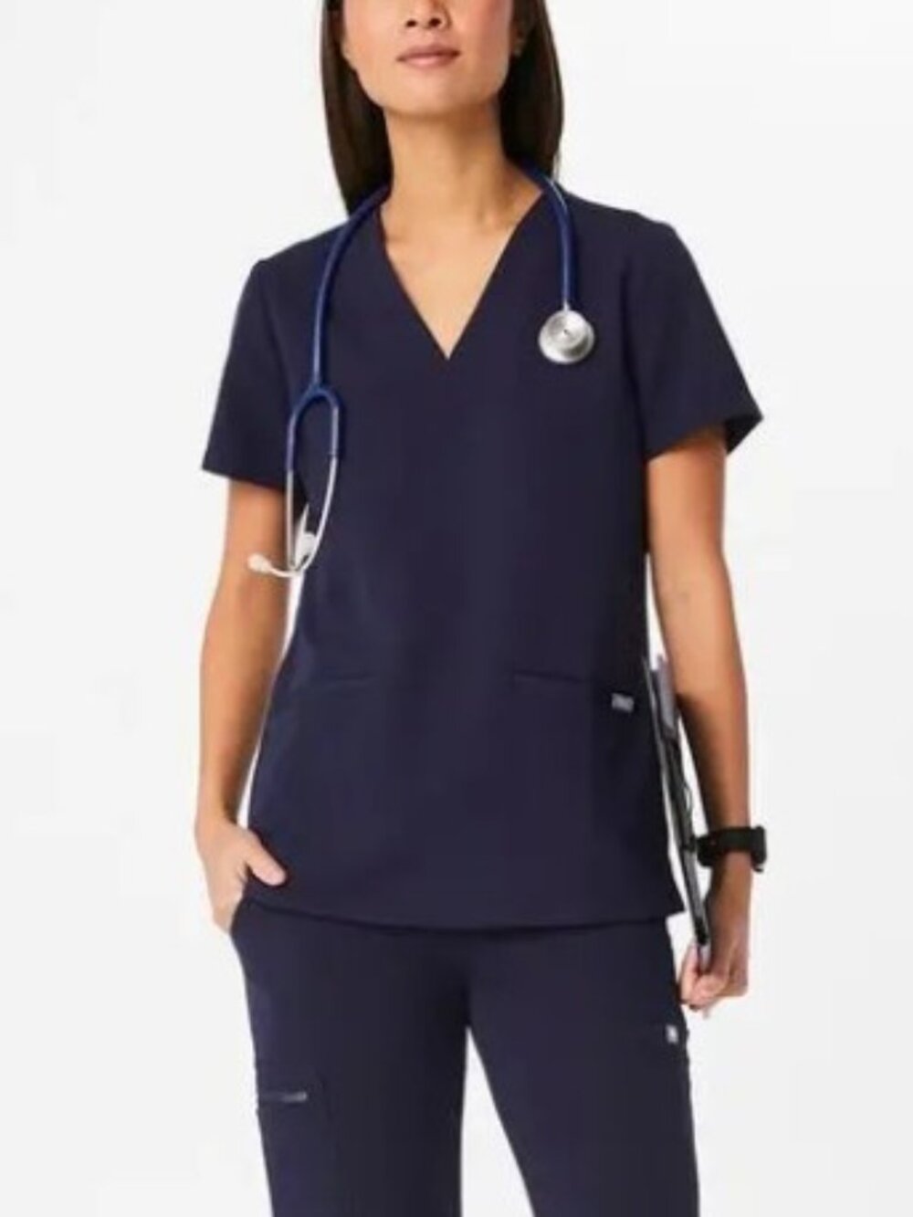 Figs Brand Women's Size XL Navy Casma Three-Pocket Scrub Top